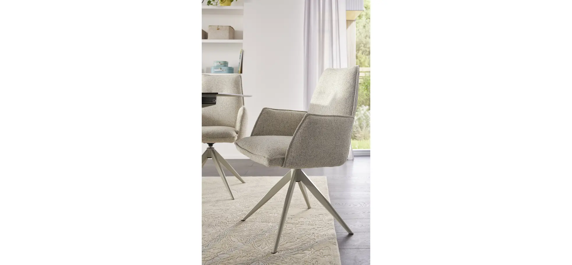 Armlehnstuhl Dinner - drehbar, Stoff, Champagner