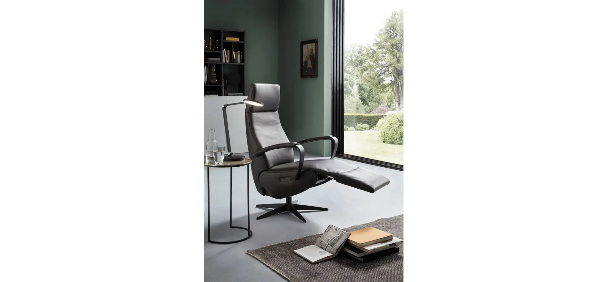 Relaxsessel Girona - Relaxfunktion (motorisch), Leder, Graphit