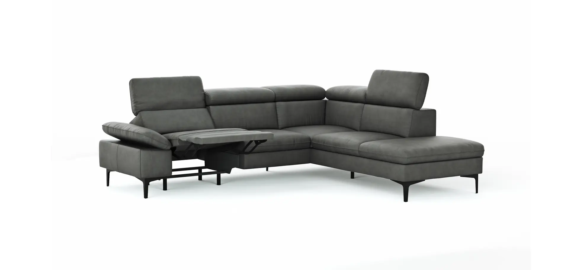 Ecksofa Felipa - 2,5-Sitzer mit Ecke rechts inkl. Armlehne verstellbar und Rückenlehne/Sitztiefe verstellbar (motorisch), Leder, Grau