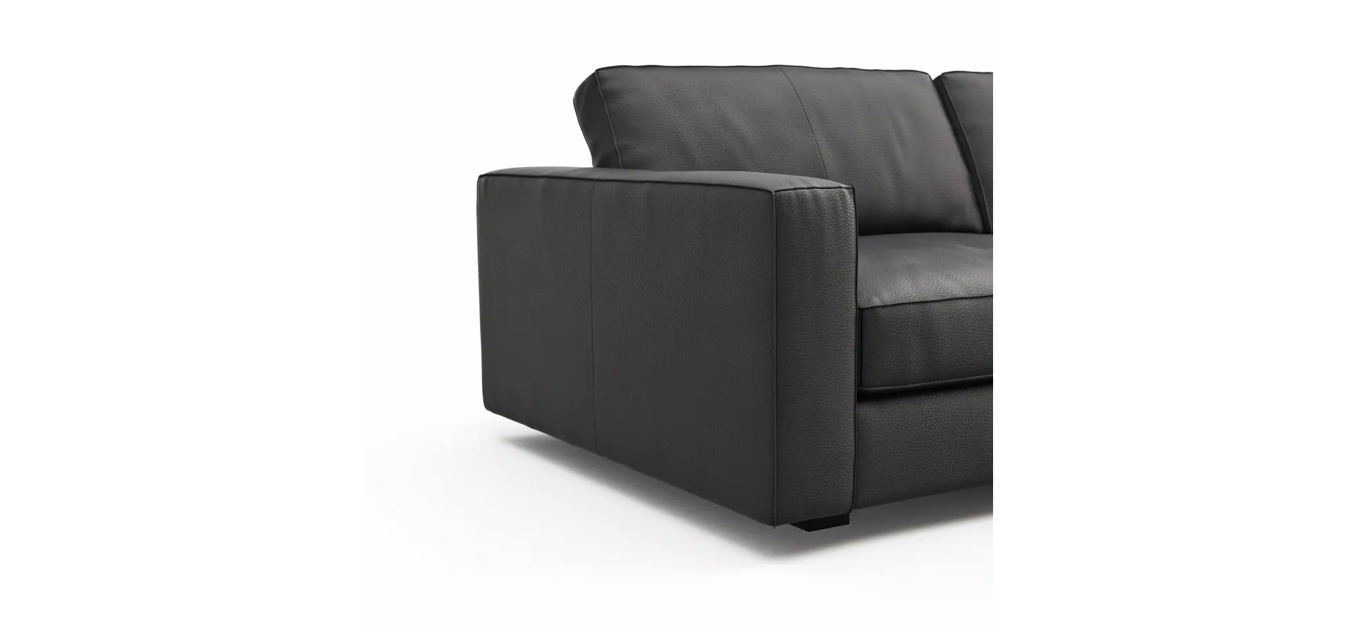 Sofa Aprino 2 - 3,5-Sitzer L, Dickleder, Schwarz, Armlehne Block schmal