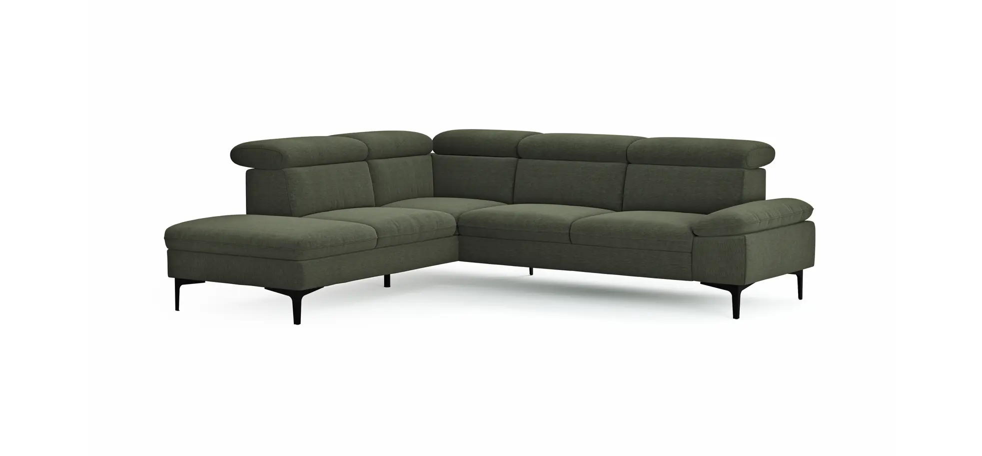 Ecksofa Felipa - Ecke links mit 2,5-Sitzer inkl. Kopfteil verstellbar, Stoff, Dunkelgrün