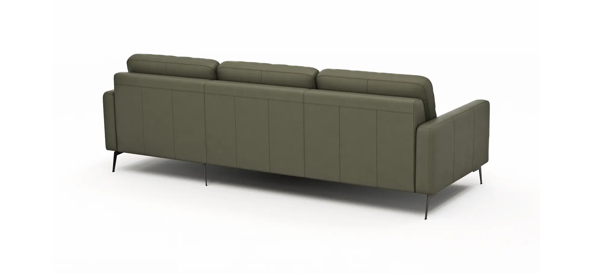 Ecksofa Enna - 3-Sitzer mit Longchair rechts, Armlehne A, Leder, Olive