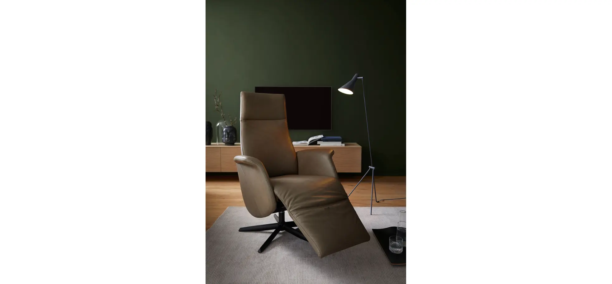 Sessel Girona - Relaxfunktion (motorisch), Leder, Moos