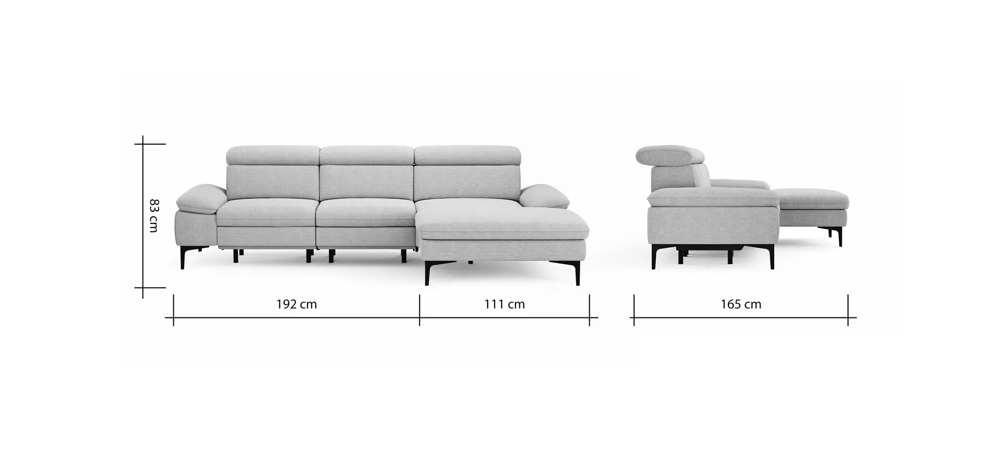 Ecksofa Felipa - 2,5-Sitzer mit Longchair rechts inkl. Armlehne verstellbar und Rückenlehne/Sitztiefe verstellbar (motorisch), Stoff, Dunkelgrün