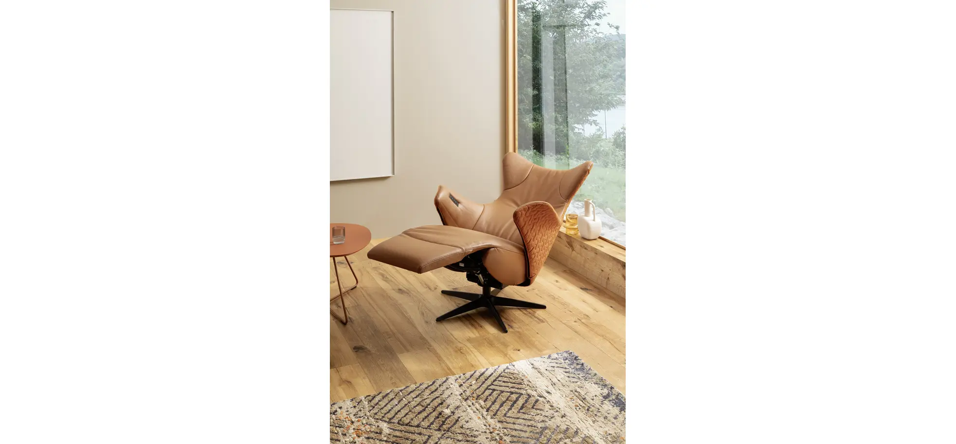 Relaxsessel Follina - Relaxfunktion (motorisch), Leder, Stoff, Cognac