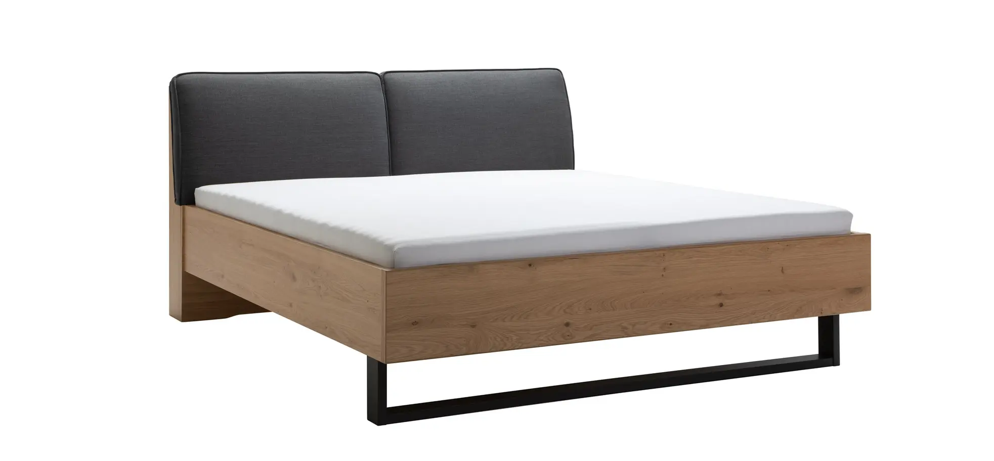 Bett Viana - Liegefläche ca. 180x200 cm, Balkeneiche furniert, Stoff, Anthrazit 200376