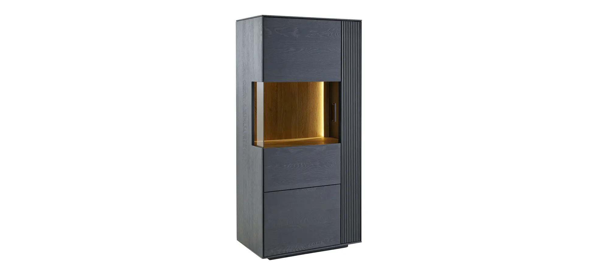 Vitrine Estana - inkl. Beleuchtung, Eiche massiv, anthrazit