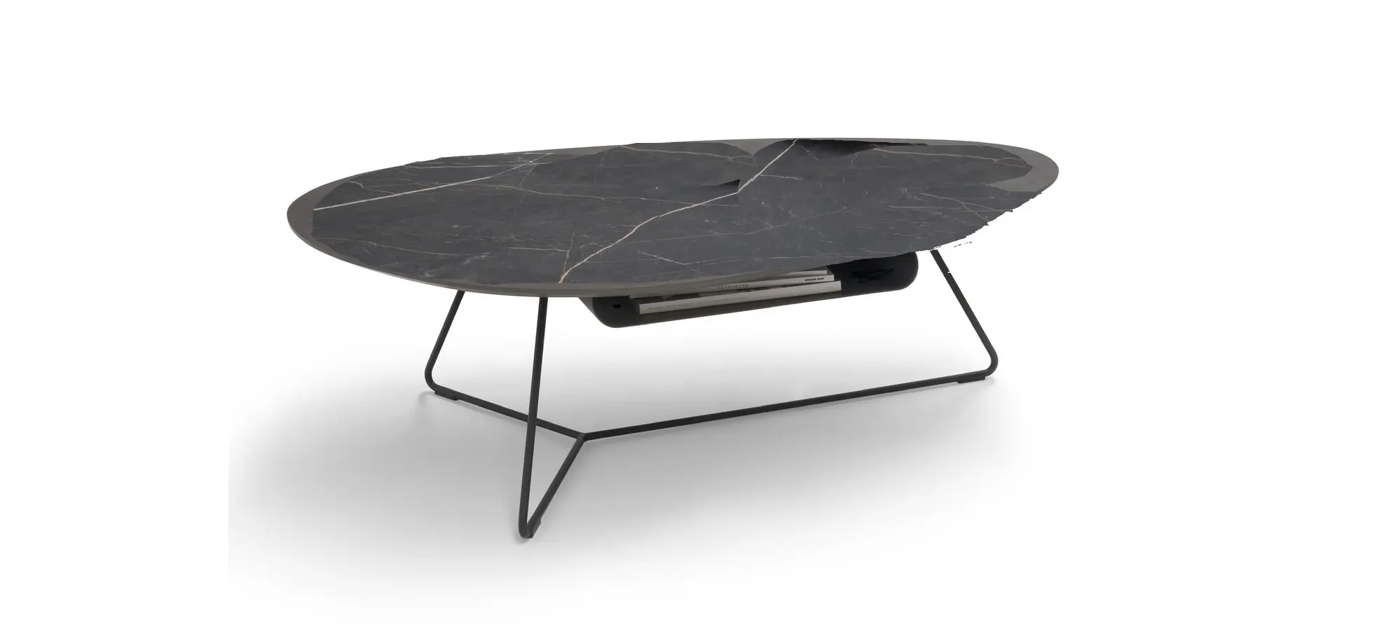 Couchtisch Fano - LBH ca. 121x75x38 cm, HPL, Schwarz marmoriert