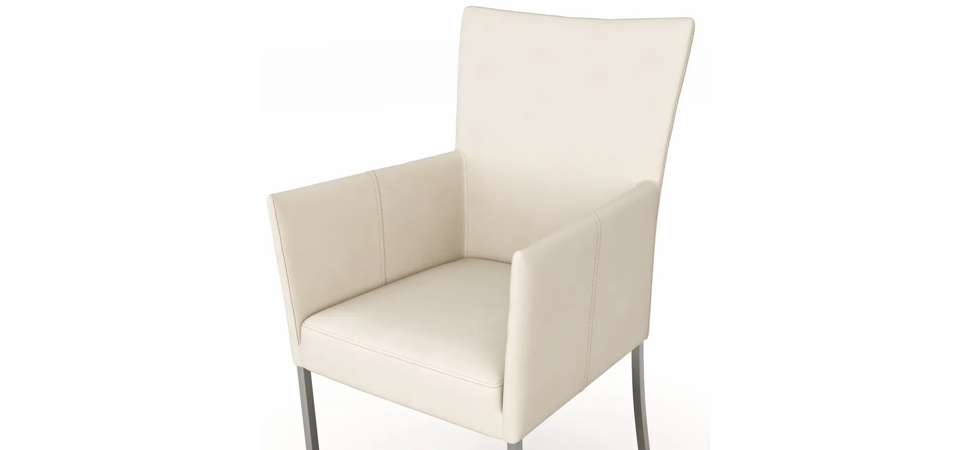 Armlehnstuhl Penthouse - Leder, Weiß, 4 Fuß, Edelstahl