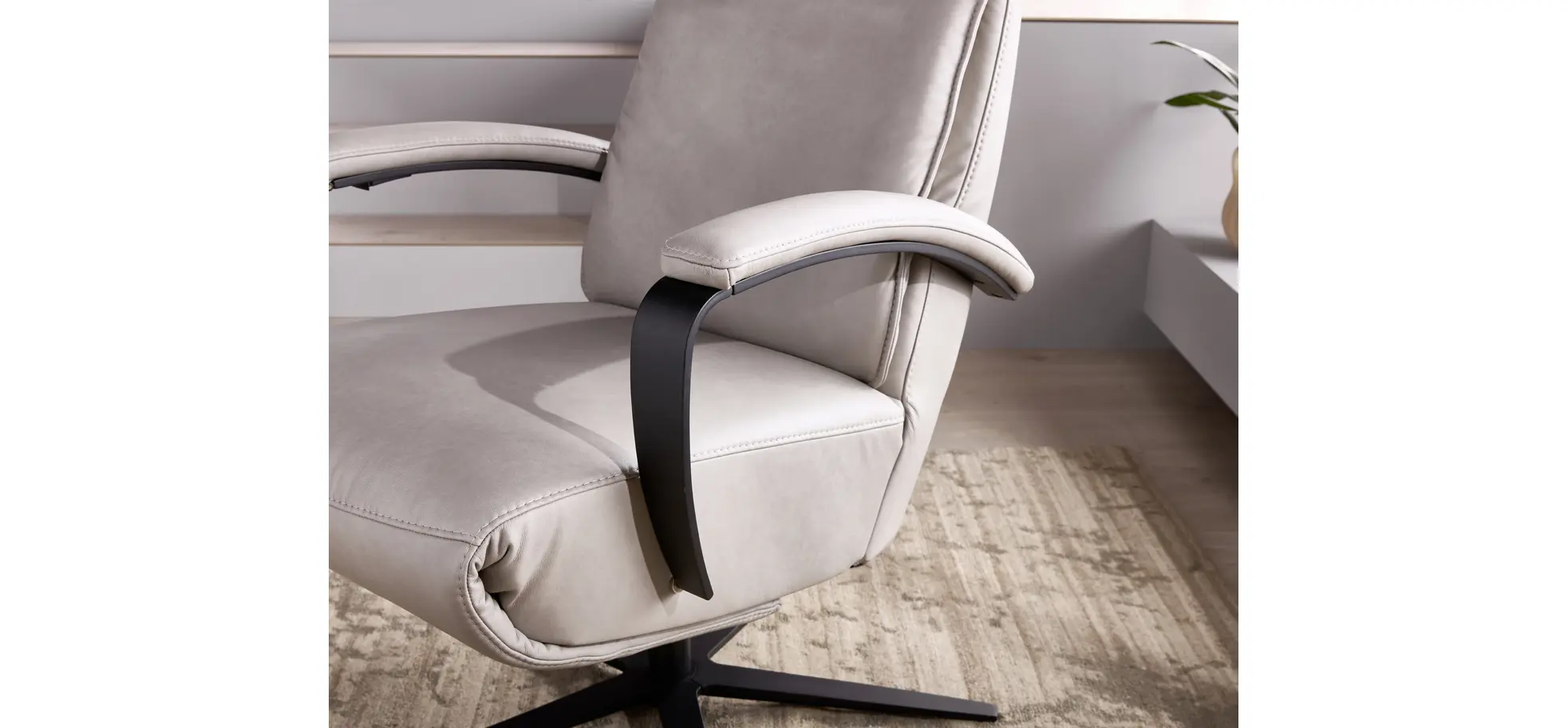 Relaxsessel Avela Relax - Größe L, Kopf-/ Fußteil und Rückenlehne verstellbar, Leder, Steingrau