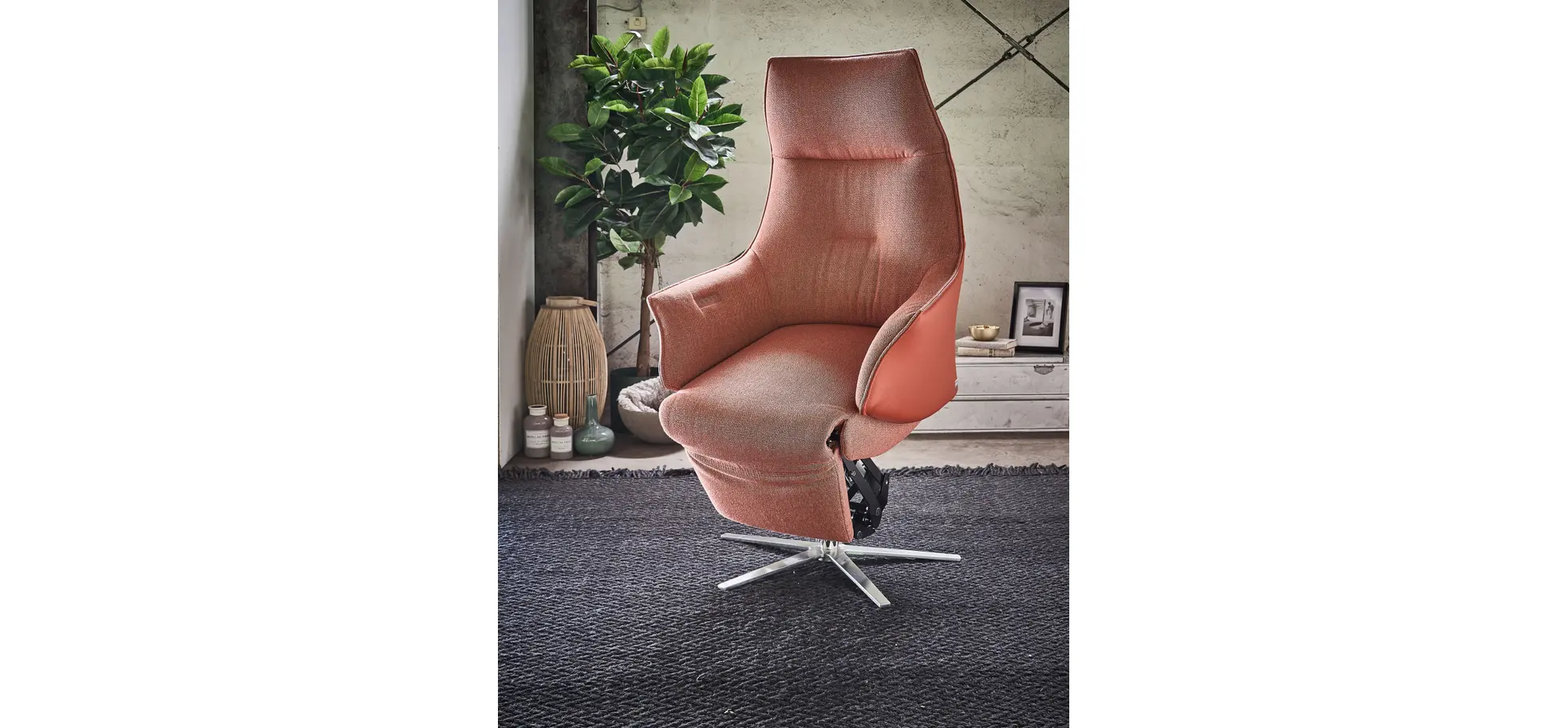 Relaxsessel Girona -  Relaxfunktion (motorisch) und Aufstehhilfe, Stoff, Leder, Rose