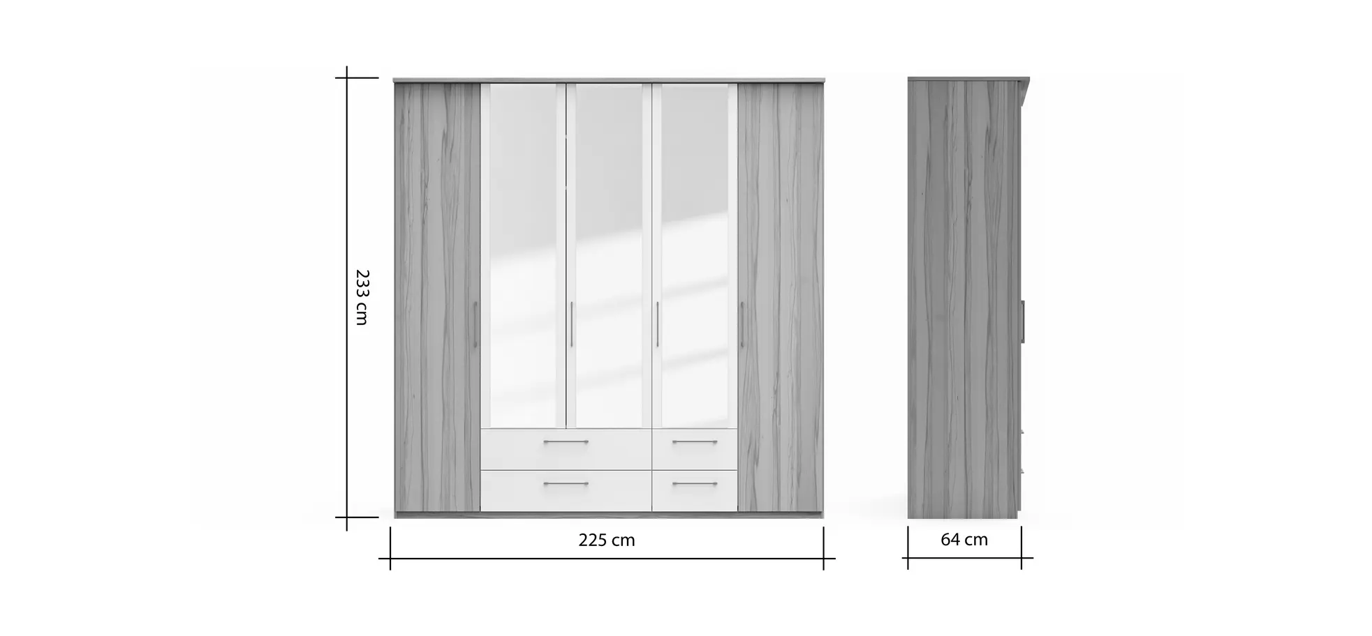 Drehtürenschrank Viana - B. ca. 225 cm, Furnier, Kernbuche, Weiß