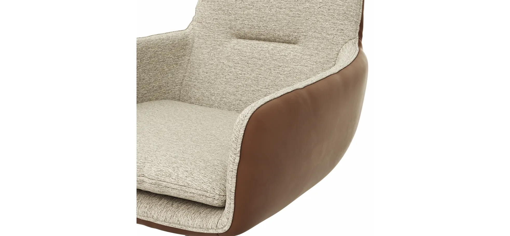 Armlehnstuhl Macano - drehbar, Stoff & Leder, Beige, Cognac
