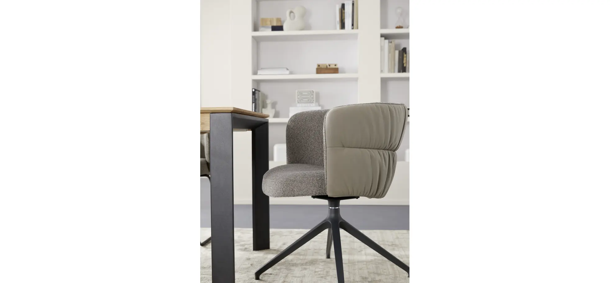 Armlehnstuhl Milana - drehbar, Leder Grau, Stoff Graubraun