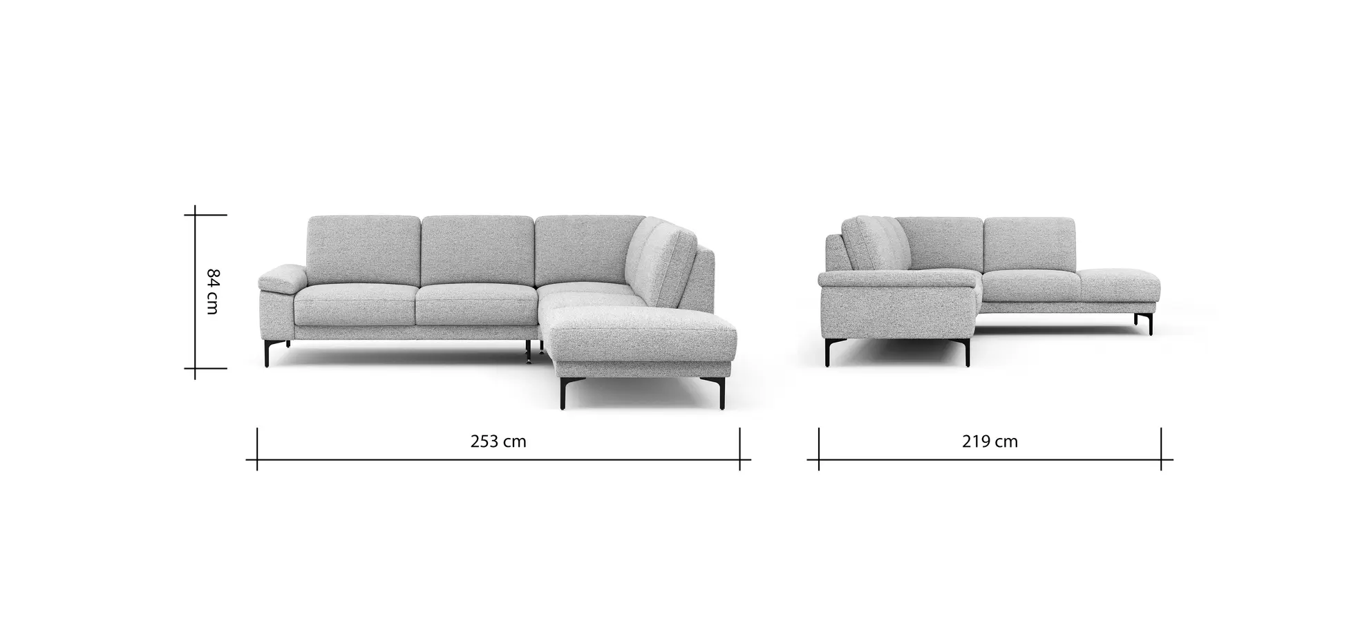 Ecksofa Matero - 2-Sitzer mit Ecke rechts, Stoff, Hellgrau