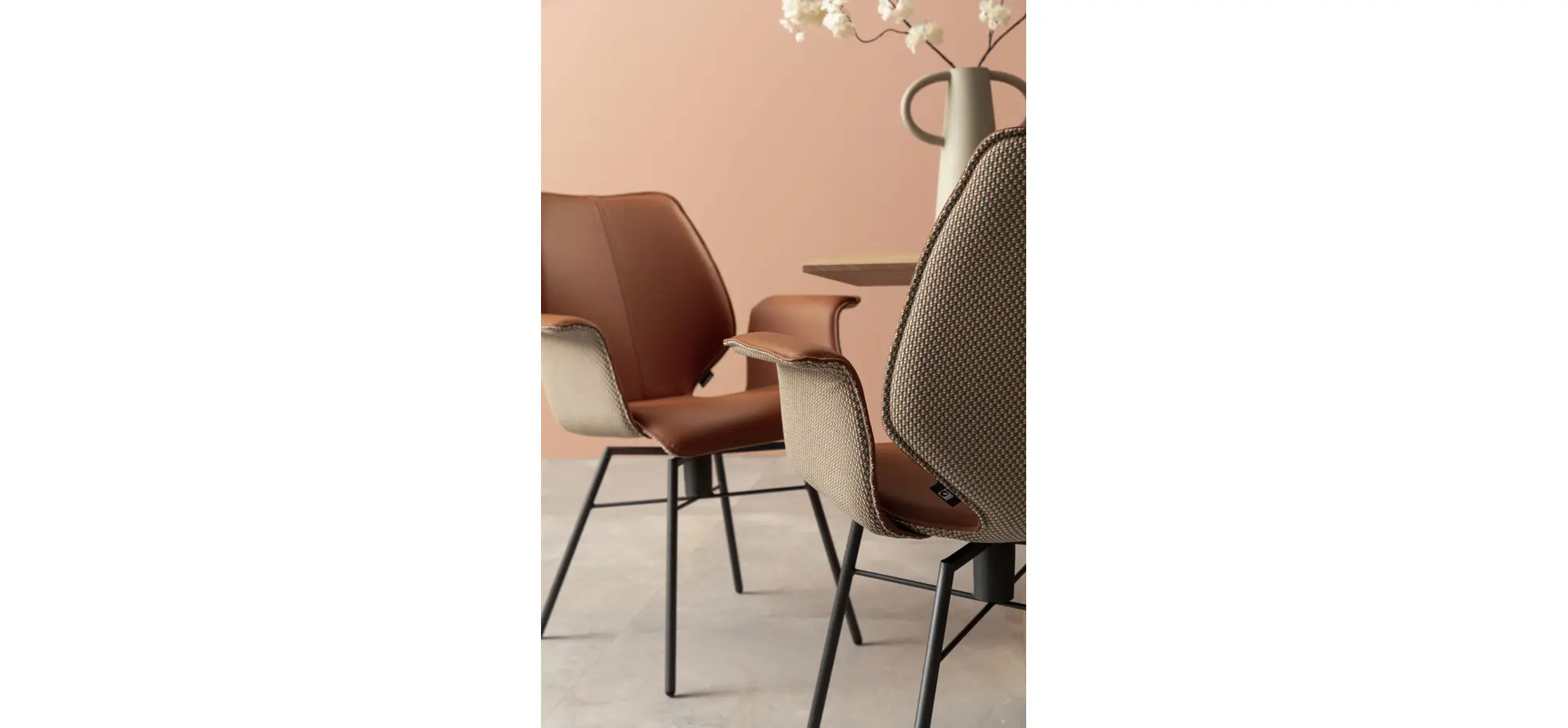 Armlehnstuhl Penthouse -  Leder, Rost, Stoff, Beige-Rost, Drehbar