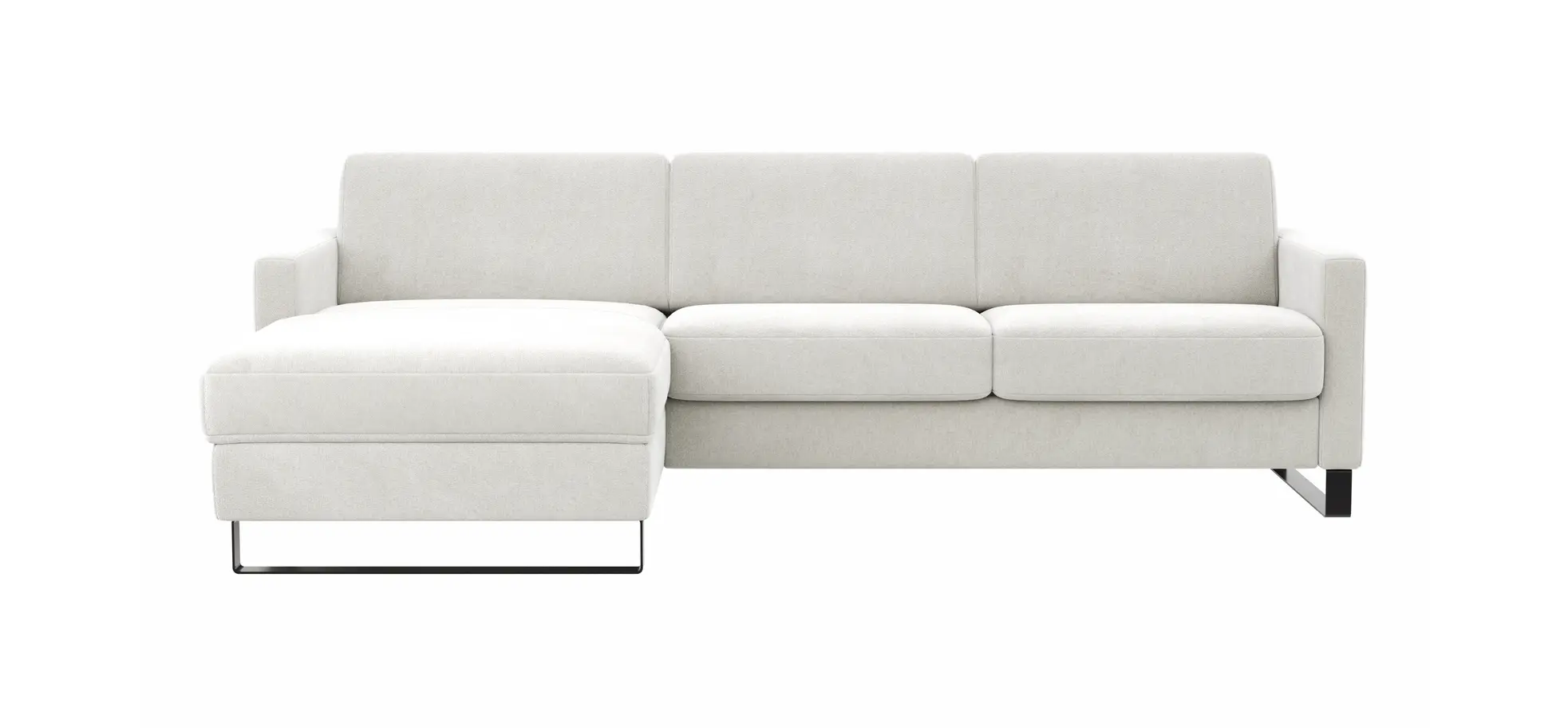 Schlafsofa Laredo - Longchair mit 2-Sitzer rechts inkl. Schlaffunktion mit Bettkasten und Armteile verstellbar, Stoff, Offwhite 1291427679