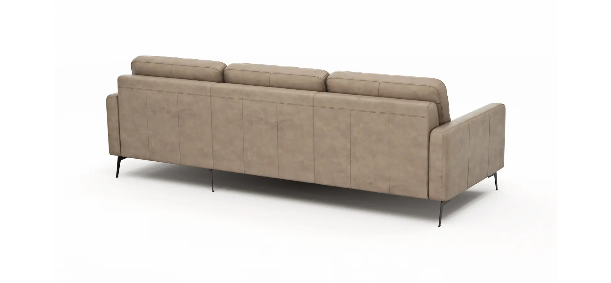 Ecksofa Enna - 3-Sitzer mit Longchair rechts, Armlehne A, Leder, Taupe
