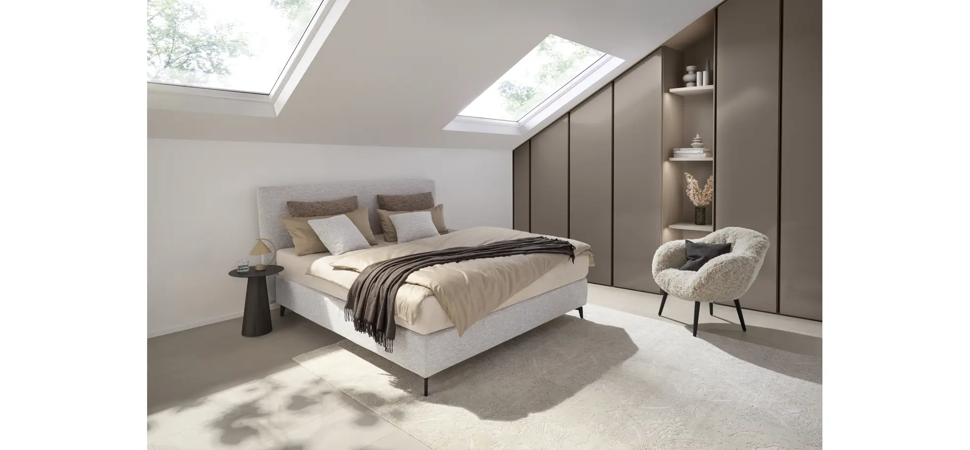 Boxspringbett Delia - Liegefläche ca. 180x200 cm, Stoff, Ecru