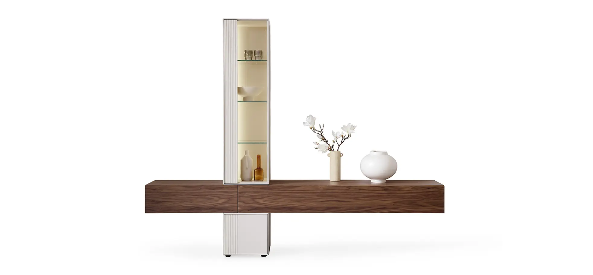 Wohnwand Colore - mit Beleuchtung, Lack, Kaschmir, Nussbaum 145326