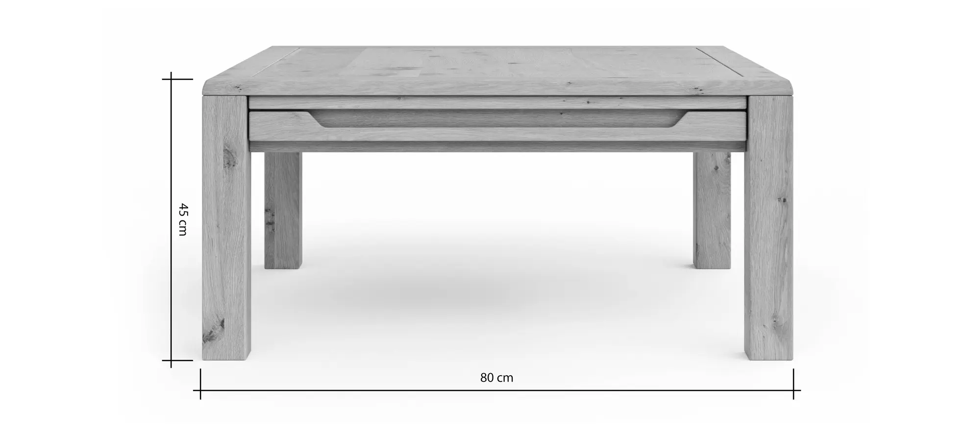 Couchtisch Amora - LBH ca. 80x80x45 cm, Wildeiche massiv bianco