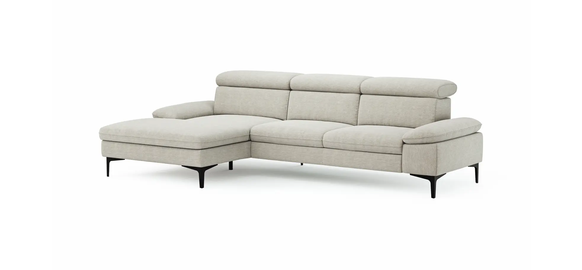 Ecksofa Felipa - Longchair links mit 2,5-Sitzer inkl. Kopfteil verstellbar, Stoff, Natur