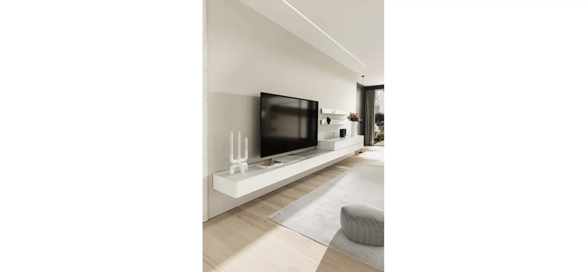 Wohnwand 3900 - Hängend, Lack matt, Weiß, Keramik, Weiß 133142