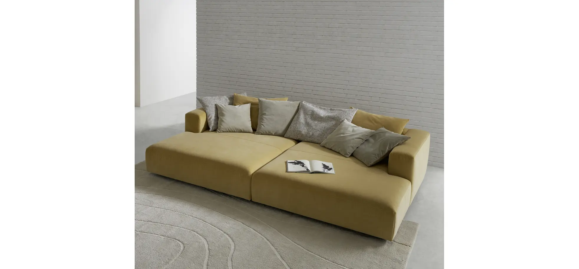 Megasofa Caruso - inklusive Kissen, Velour, Senfgelb