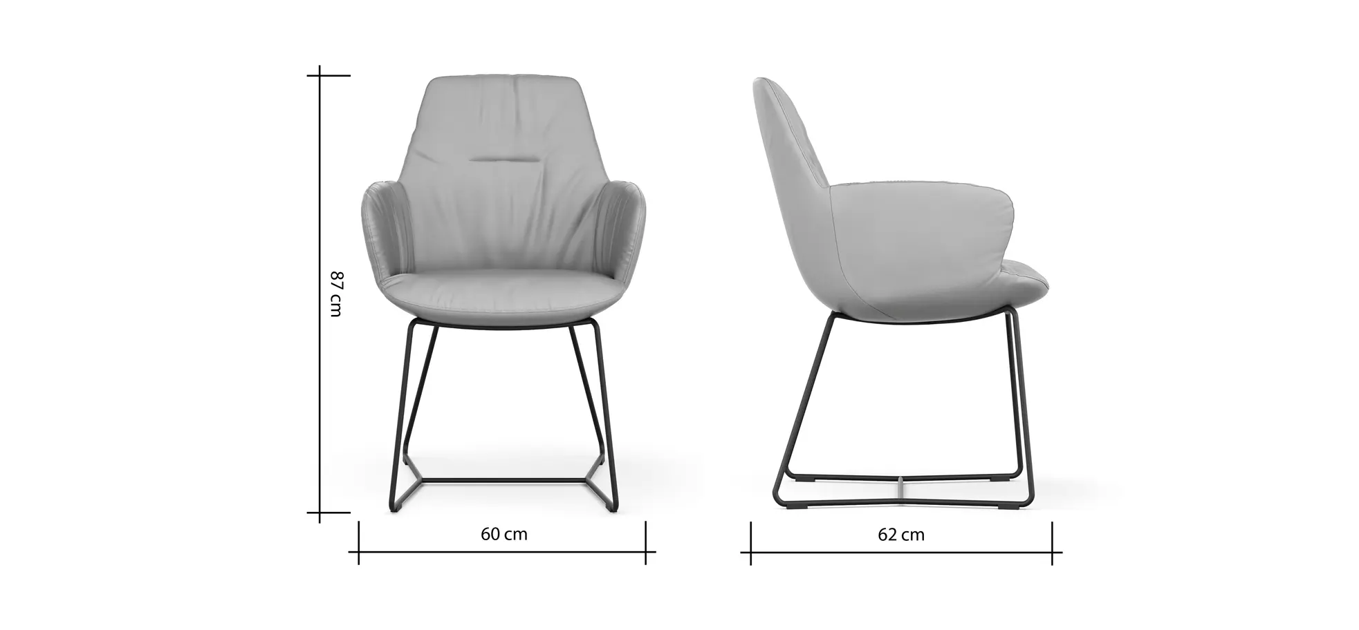 Armlehnstuhl Pegara - Leder, Schwarz, Kufe