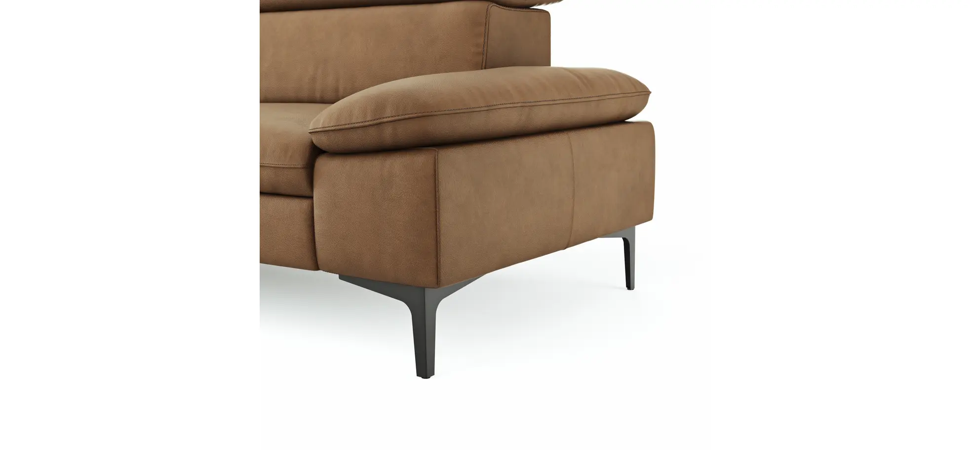Ecksofa Felipa - Ecke links mit 2,5-Sitzer inkl. Kopfteil verstellbar, Leder, Cognac