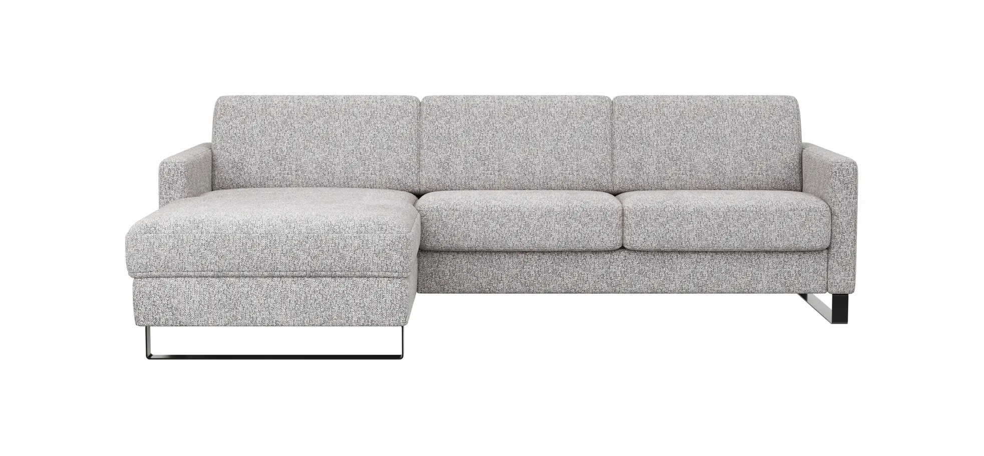 Schlafsofa Laredo - Longchair mit 2-Sitzer rechts inkl. Schlaffunktion mit Bettkasten, Stoff, Graubeige 3028546