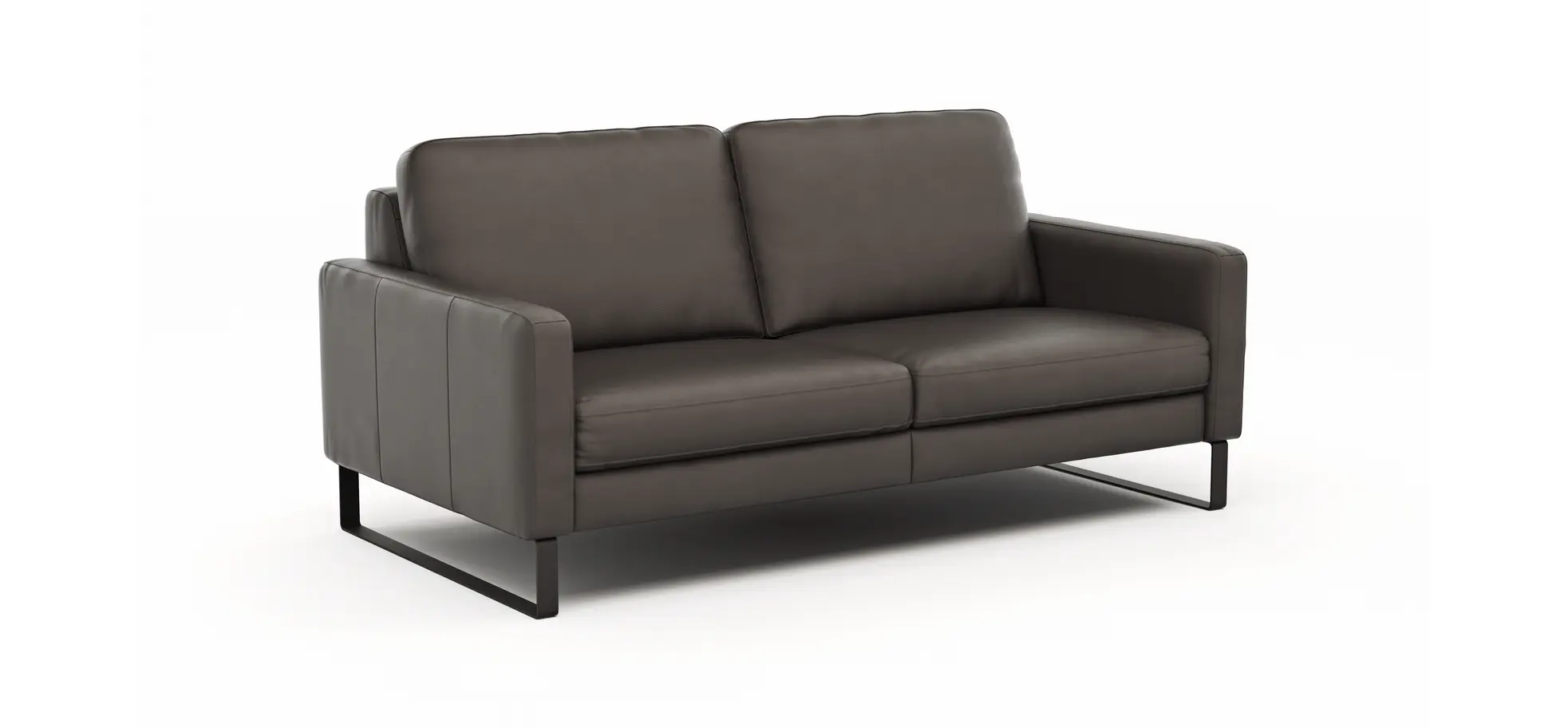 Sofa Enna - 3-Sitzer, Armlehne A, Leder, Schwarz, Kufe, Schwarz