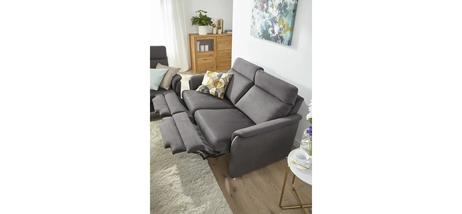 Sofa Arima H - 2-Sitzer inkl. Relaxfunktion (motorisch), Stoff, Dunkelbraun