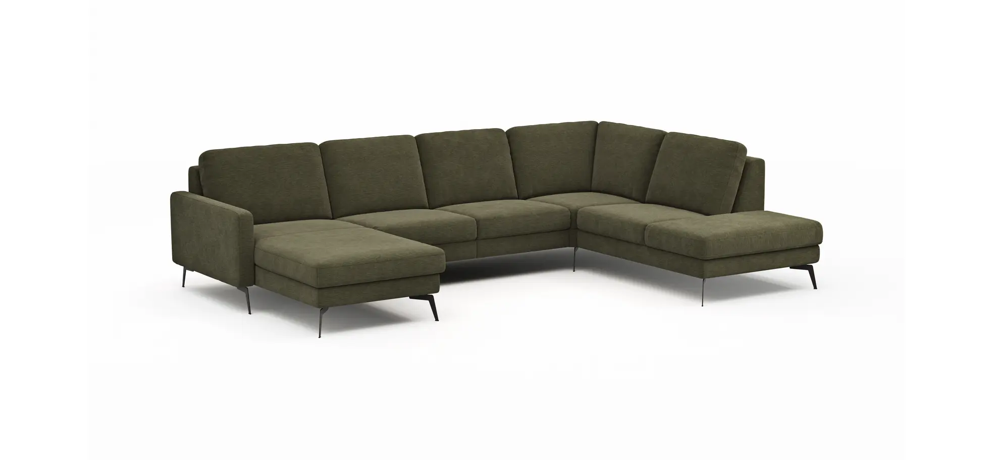 Wohnlandschaft Enna - Longchair links, 2,5-Sitzer, Ecke rechts, Stoff, Olive