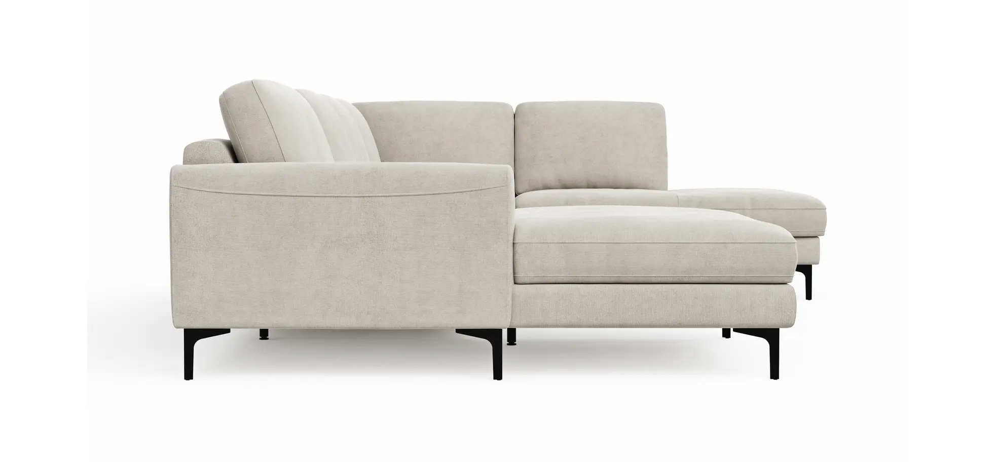 Wohnlandschaft Oviedo - Longchair links mit 2-Sitzer und Ecke rechts, Stoff, Natur