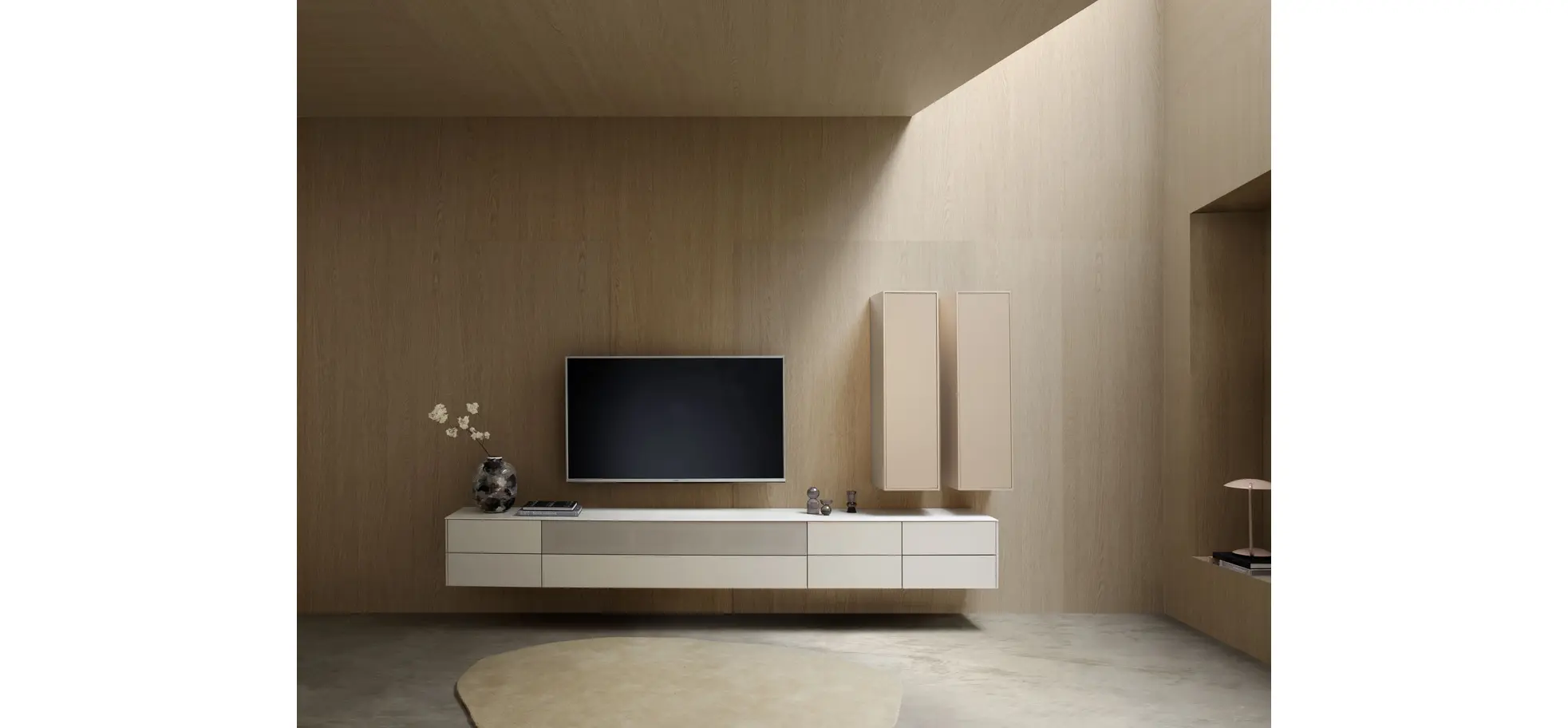 Wohnwand 3900 - Hängend, Lack matt, Kaschmir, Helles Rosa