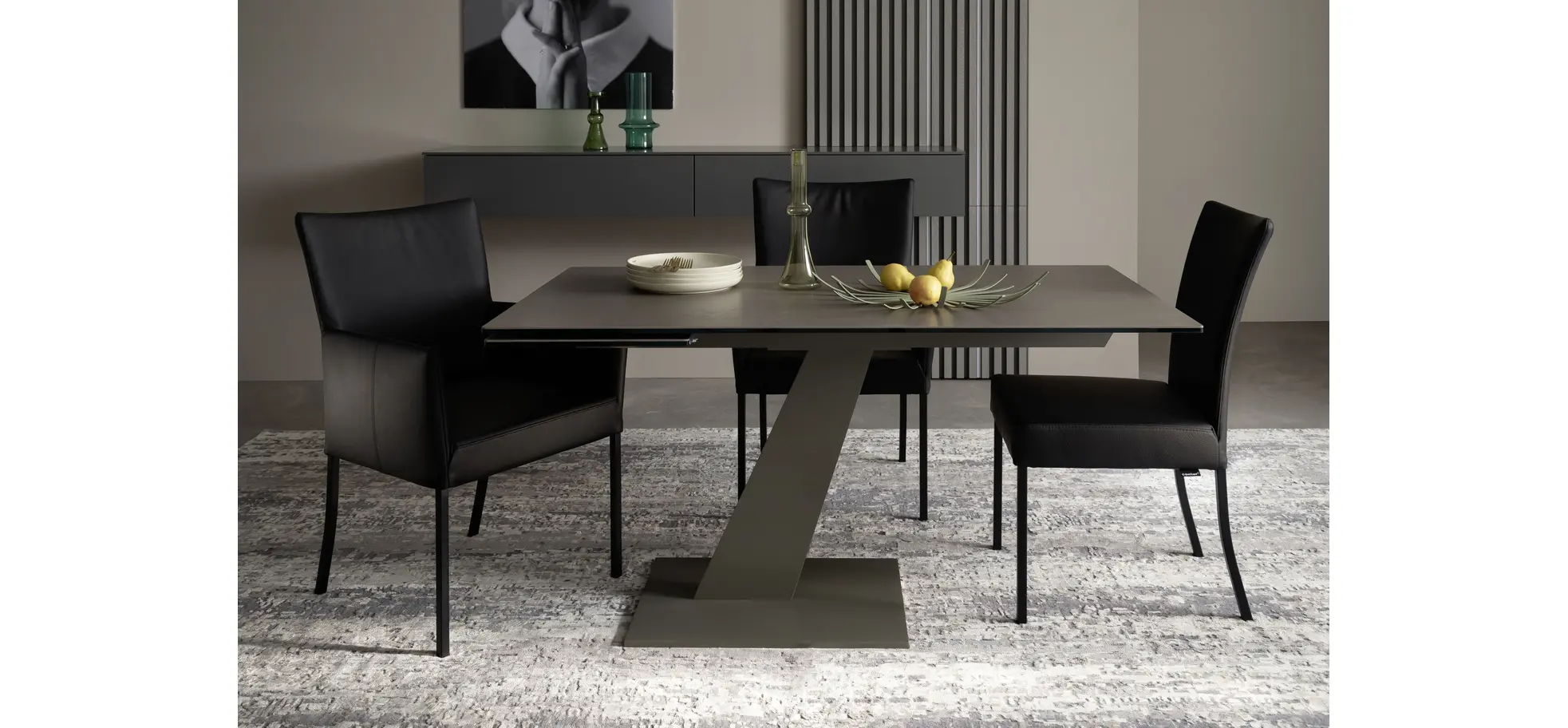 Armlehnstuhl Penthouse - Leder, Schwarz, 4 Fuß, Metall, Schwarz