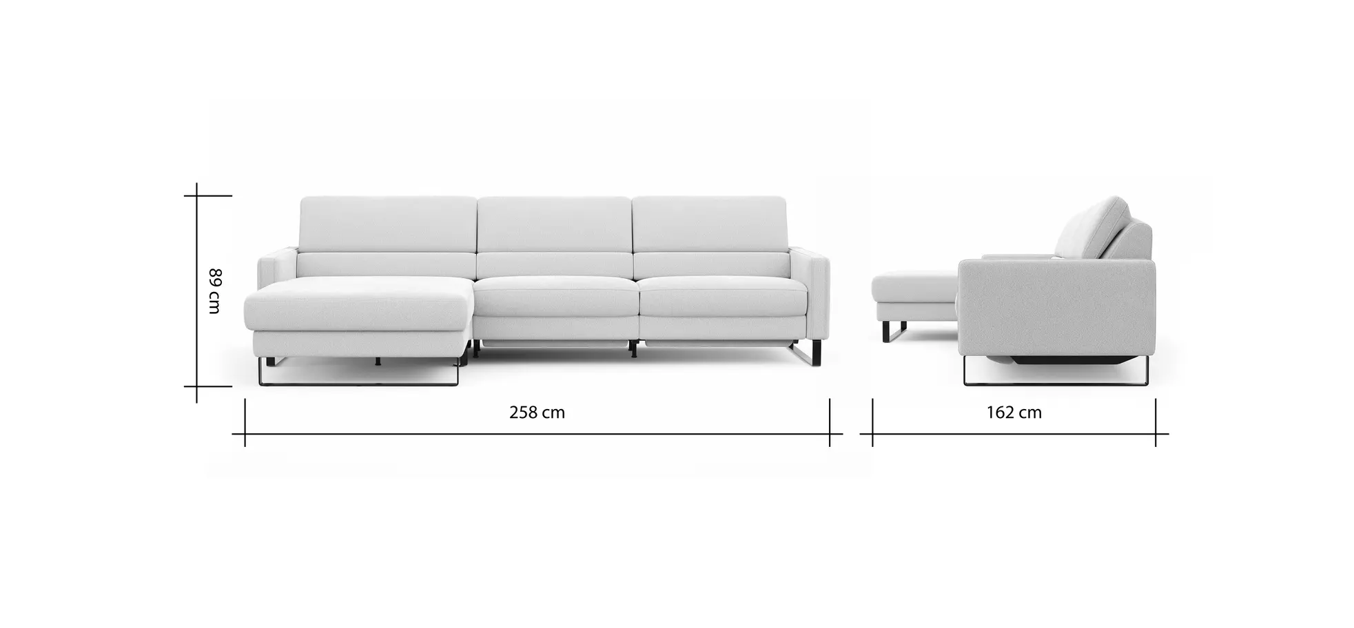 Ecksofa Valera - Longchair mit 3-Sitzer rechts inkl. Rückenlehne verstellbar und Relaxfunktion motorisch, Stoff, Limone