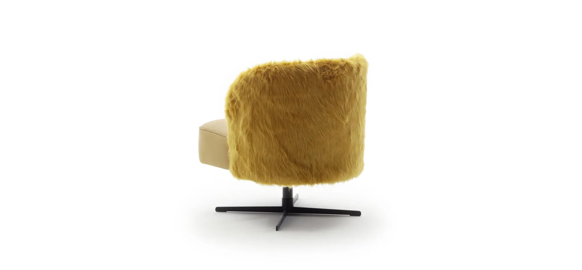 Sessel Cuneo - drehbar, Leder Kurkuma, Stoff, Gold