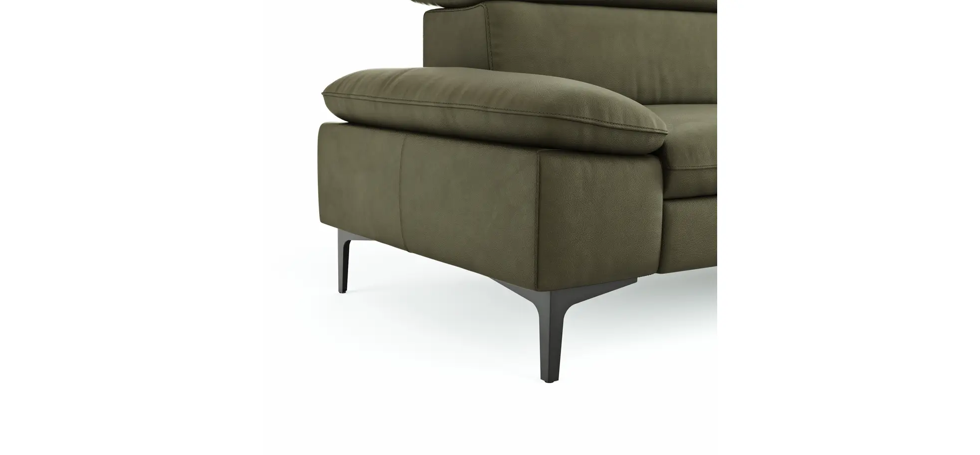 Sofa Felipa - 3-Sitzer inkl. Kopfteil verstellbar, Leder, Olive