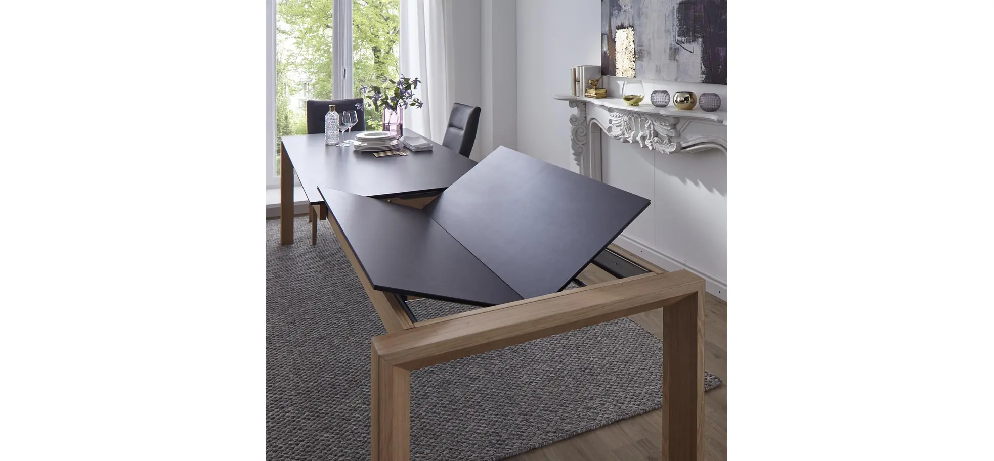 Esstisch 5000 - ausziehbar, LB ca. 160x90 cm, Kunststoff, Schwarz