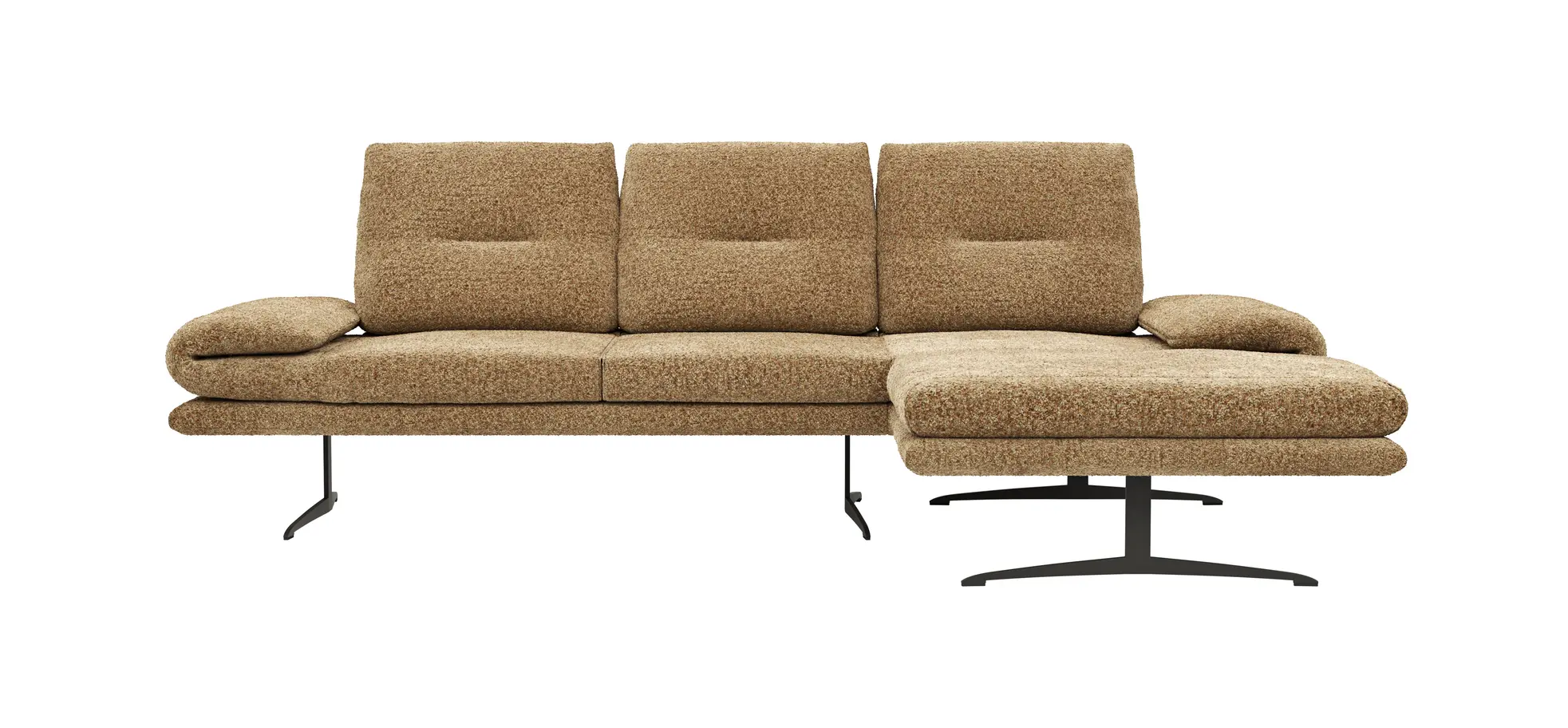 Ecksofa Lucero 2.0 - 2-Sitzer mit Longchair rechts inkl. Rückenlehne verstellbar, Stoff, Cognac 3028984
