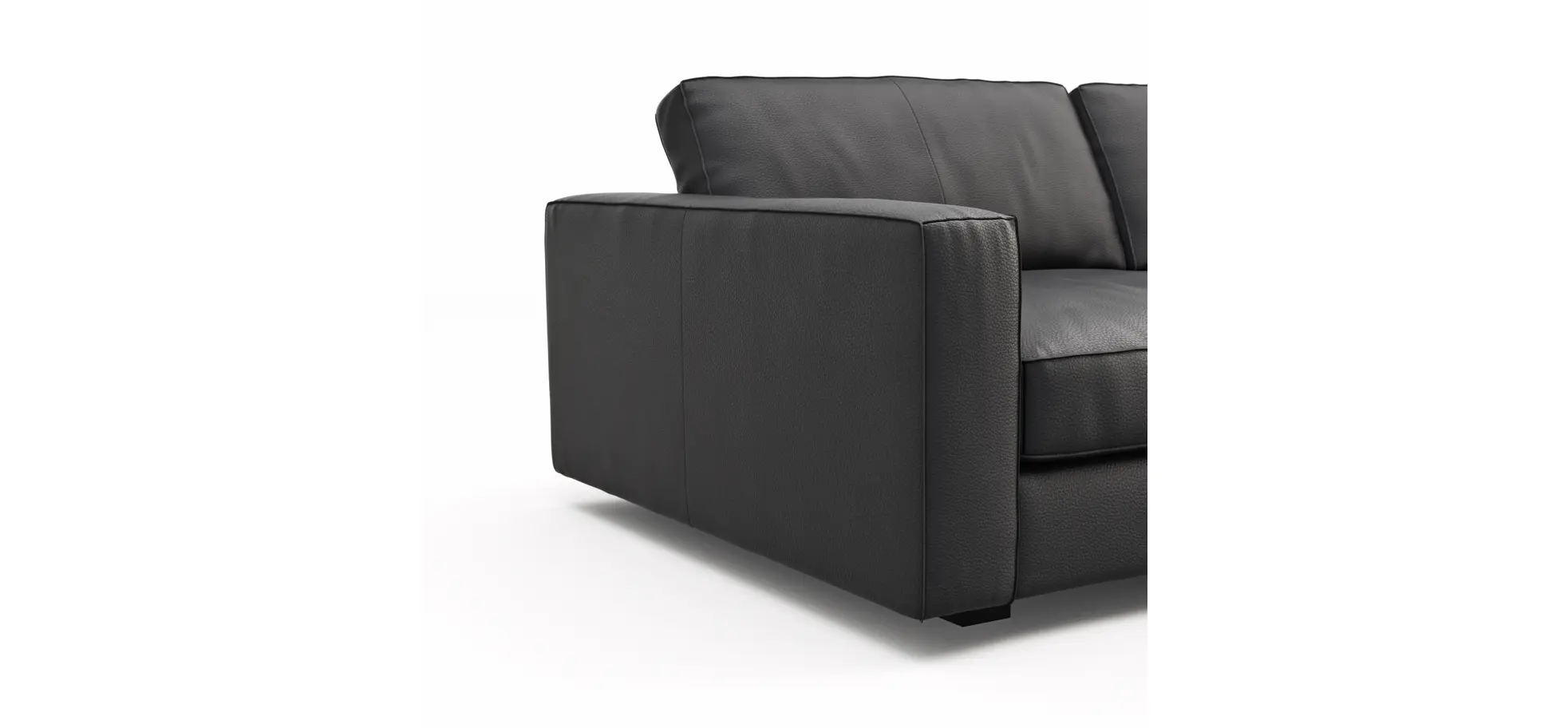 Sofa Aprino 2 - 3,5-Sitzer XL, Dickleder, Schwarz , Armlehne Block schmal
