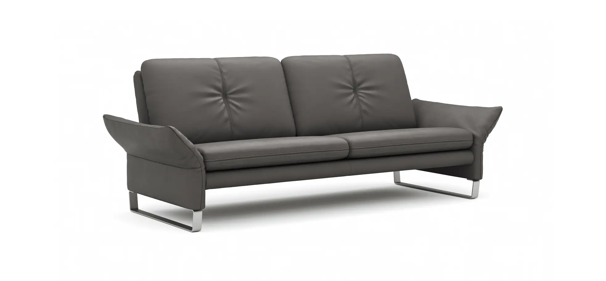 Sofa Tenero - 3-Sitzer inkl. Armlehne verstellbar, Leder, Anthrazit