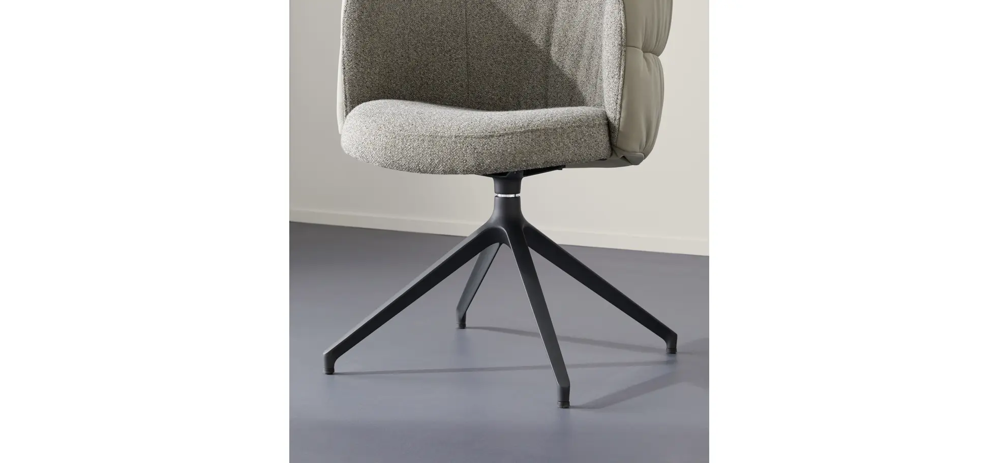 Armlehnstuhl Milana - drehbar, Leder Grau, Stoff Graubraun