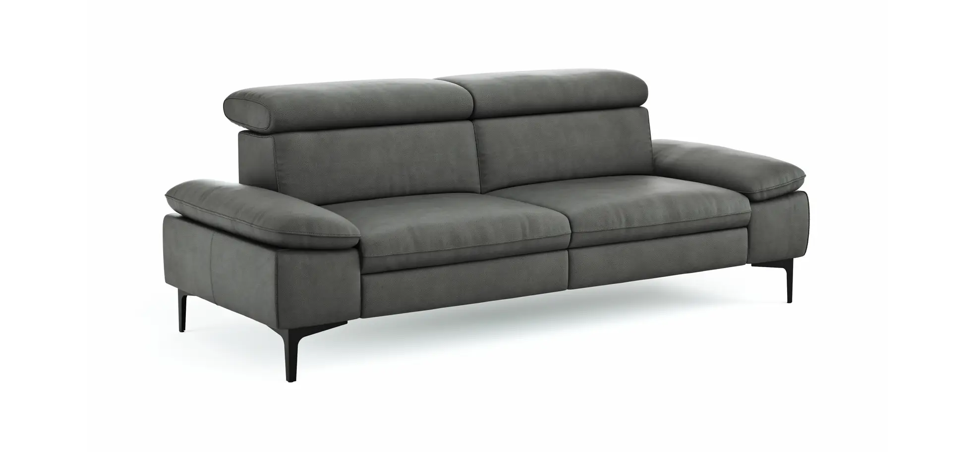Sofa Felipa - 3-Sitzer inkl. Kopfteil verstellbar, Leder, Grau