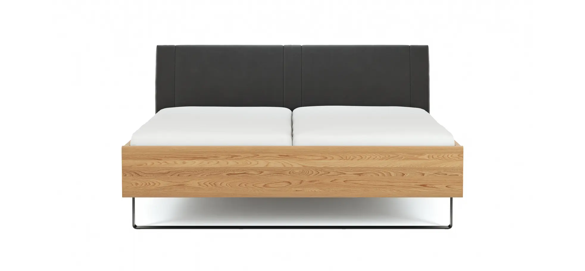 Bett Lenoso - Liegefläche ca. 180x200 cm, Eiche massiv, Kunstleder Anthrazit