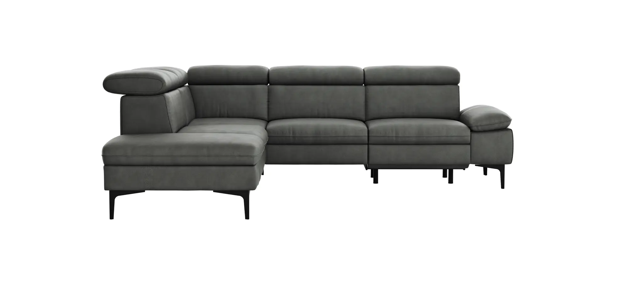 Ecksofa Felipa - Ecke links mit 2,5-Sitzer inkl. Armlehne verstellbar und Rückenlehne/Sitztiefe verstellbar (motorisch), Leder, Grau 105110