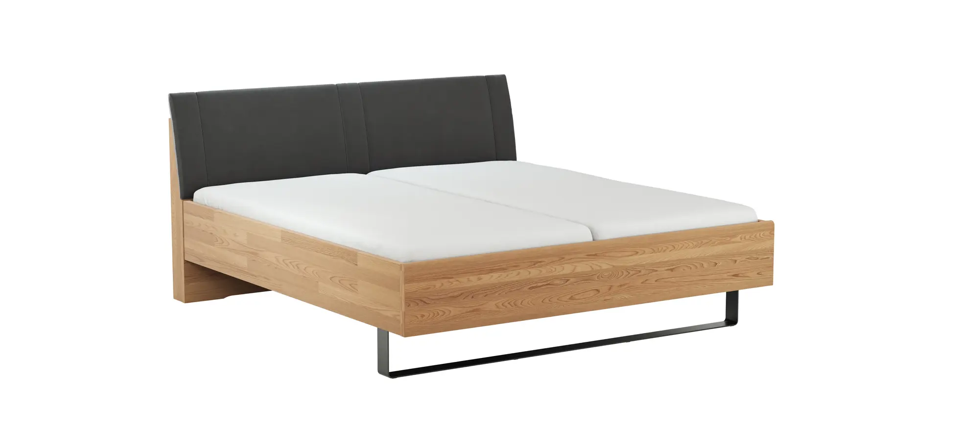 Bett Lenoso - Liegefläche ca. 180x200 cm, Eiche massiv, Kunstleder Anthrazit 1061063