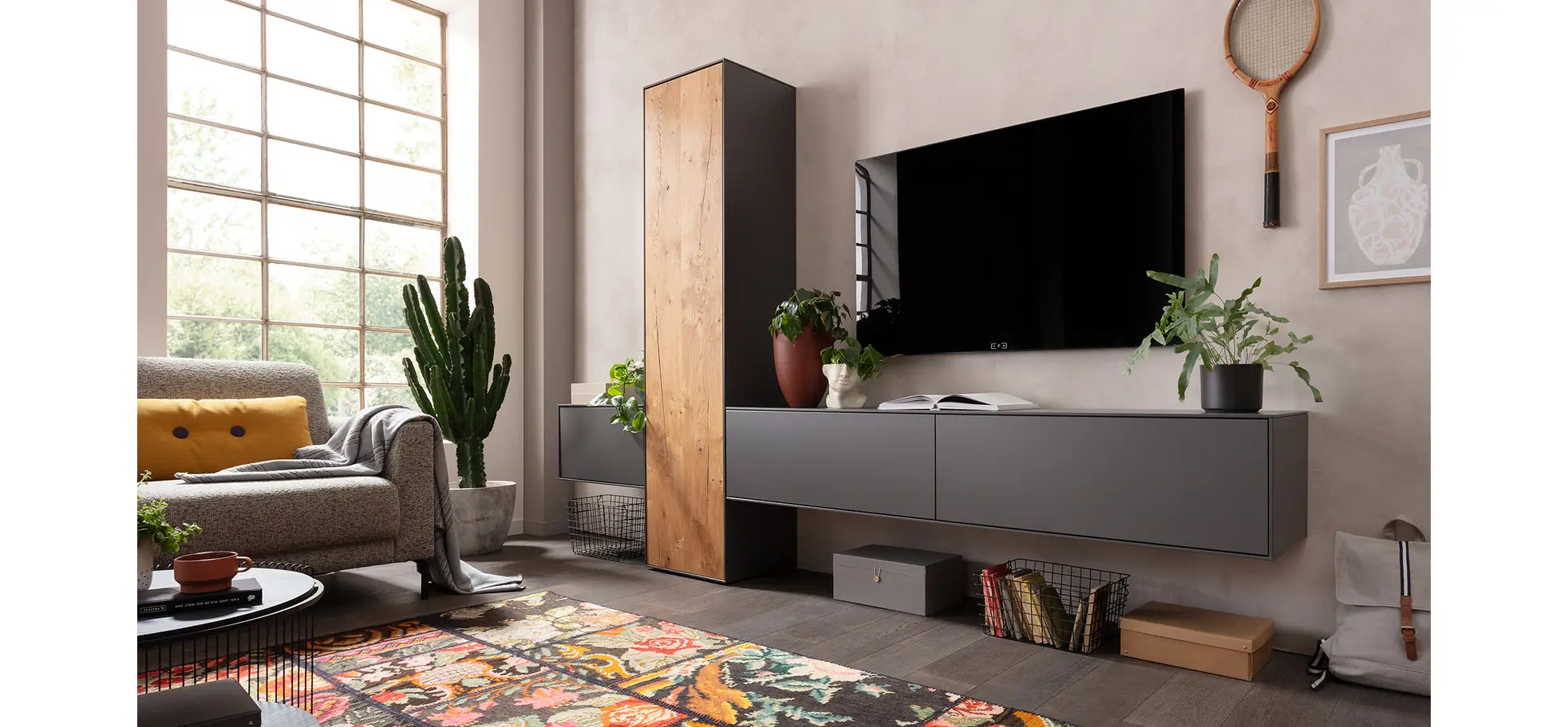 Wohnwand Medio -  Melamin, Schiefergrau